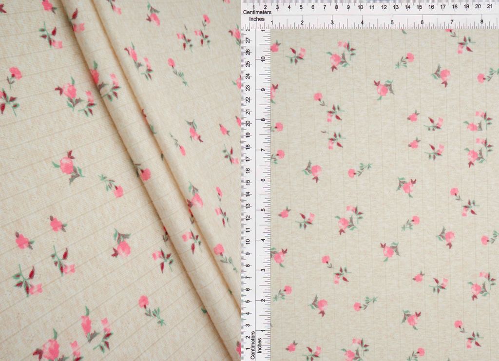 KNT4622-M10602D / OATMEAL/PINK / 93%P 7%S COTTON STYLE POINTELLE DITSY DIGITAL PRINT