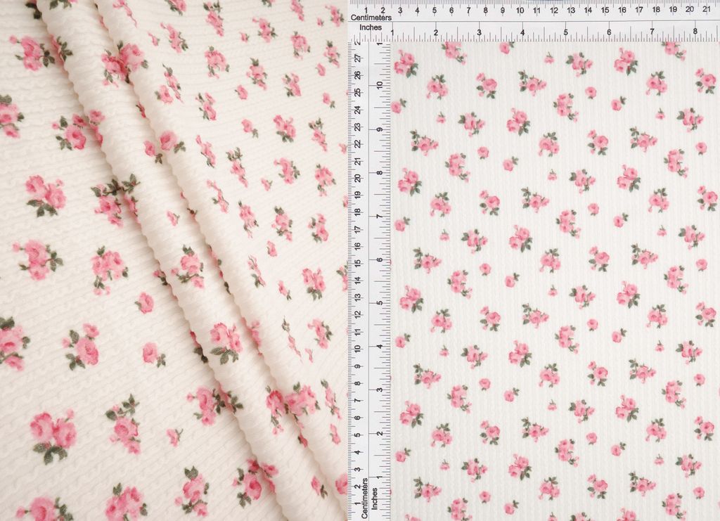 KNT4463-S50368B / IVORY/ROSE / 77%P 18%R 5%SP DOUBLE KNIT COZY DIGITAL DITSY PRINT