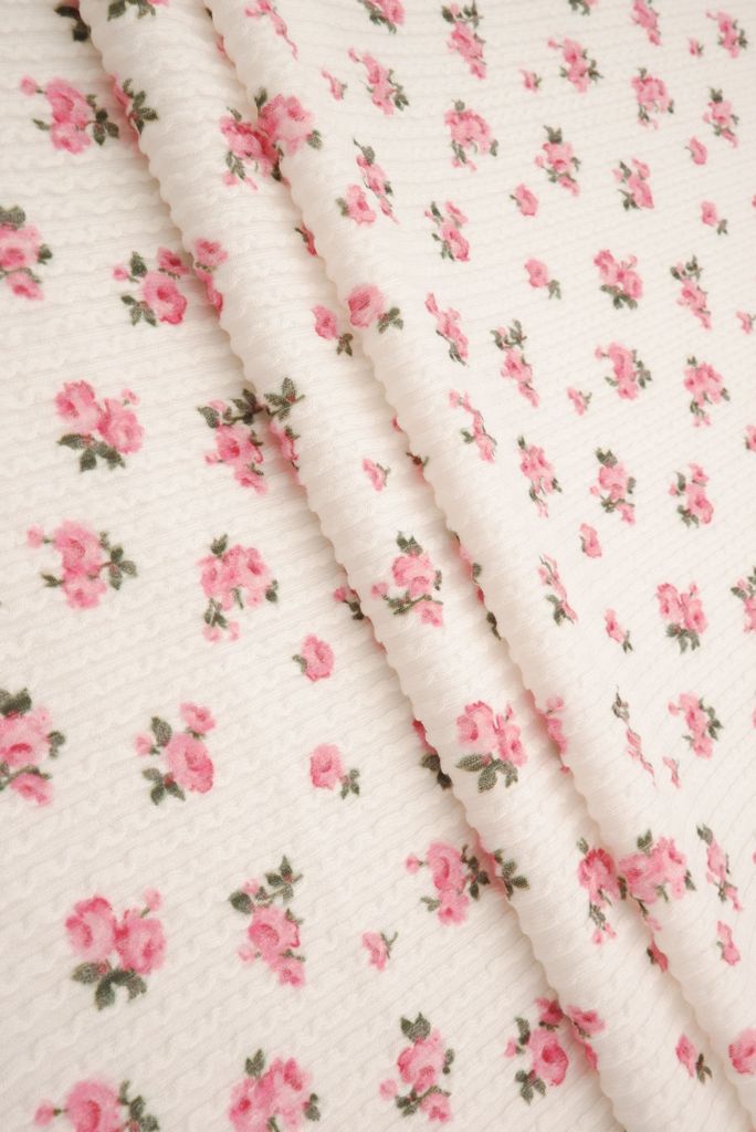 KNT4463-S50368B / IVORY/ROSE / 77%P 18%R 5%SP DOUBLE KNIT COZY DIGITAL DITSY PRINT