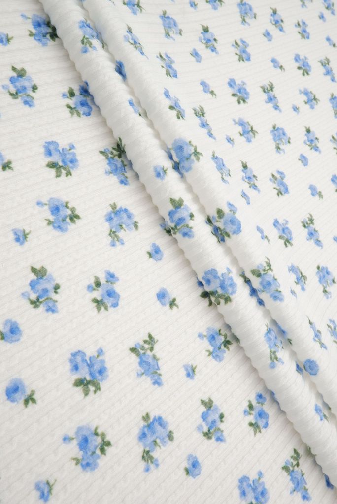 KNT4463-S50368B / IVORY/BLUE / 77%P 18%R 5%SP DOUBLE KNIT COZY DIGITAL DITSY PRINT