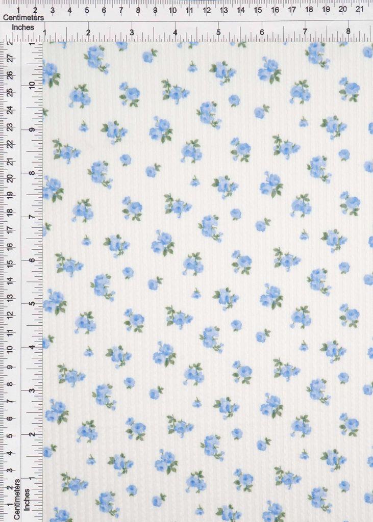 KNT4463-S50368B / IVORY/BLUE / 77%P 18%R 5%SP DOUBLE KNIT COZY DIGITAL DITSY PRINT
