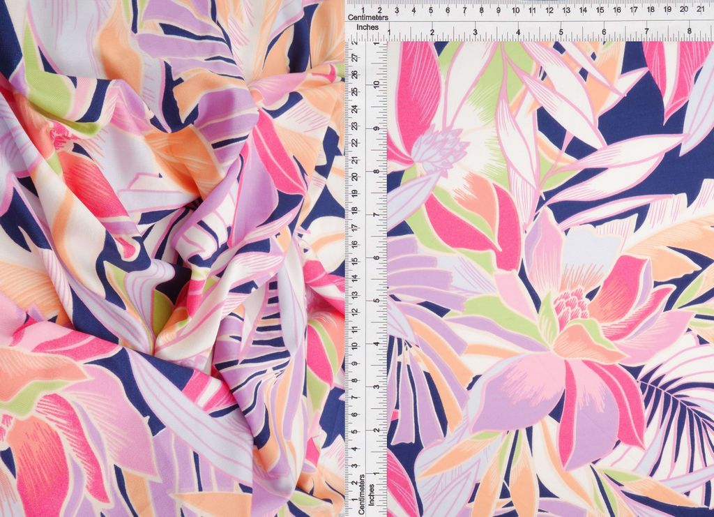 KNT4498-MS11266 / NAVY / 96%POLY 4%SPAN DTY LEAF & TROPICAL PRINT