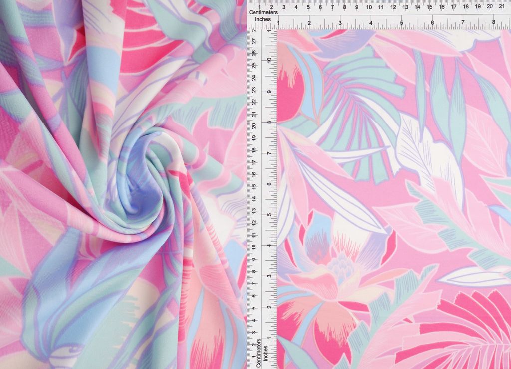 KNT4498-MS11266 / PINK / 96%POLY 4%SPAN DTY LEAF & TROPICAL PRINT