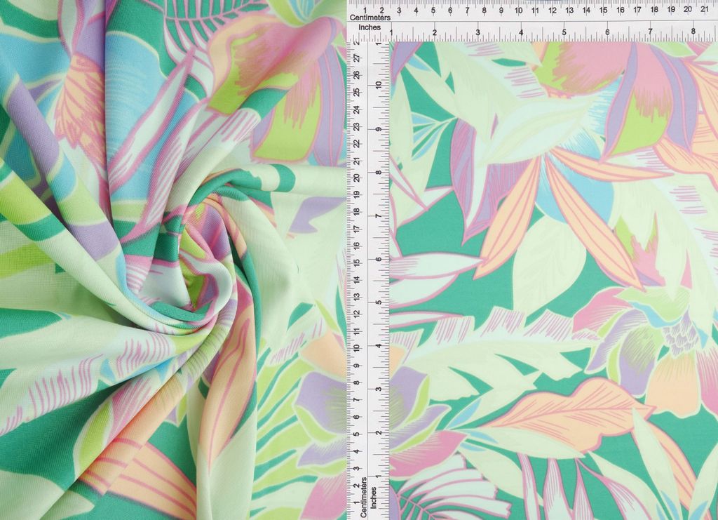 KNT4498-MS11266 / GREEN / 96%POLY 4%SPAN DTY LEAF & TROPICAL PRINT