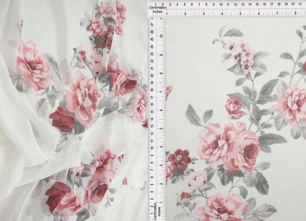 MESH-Q90964 / IVORY / 90%POLY 10%SPAN DIGITAL FLORAL MESH PRINT