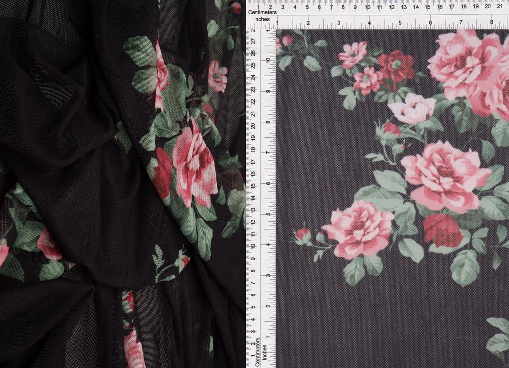 MESH-Q90964 / BLACK / 90%POLY 10%SPAN DIGITAL FLORAL MESH PRINT