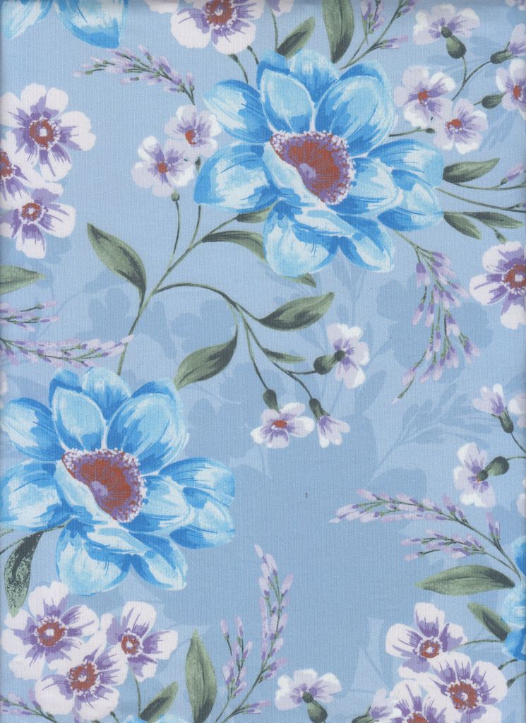 KNT4498-MS11509 / CHAMBRAY / 96%POLY 4%SPAN DTY FLORAL DIGITAL PRINT