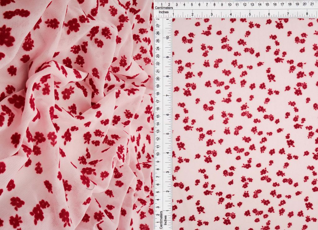 FLOCK-MS11486 / RED / 90%POLY 10%SPAN FLORAL FLOCKING MESH
