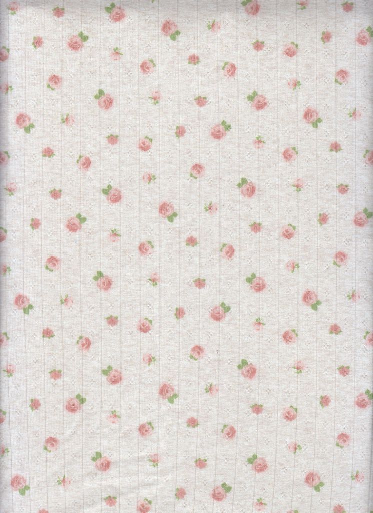 KNT4622-MS11364 / OATMEAL/PEACH / 93%P 7%S COTTON STYLE POINTELLE DITSY DIGITAL PRINT