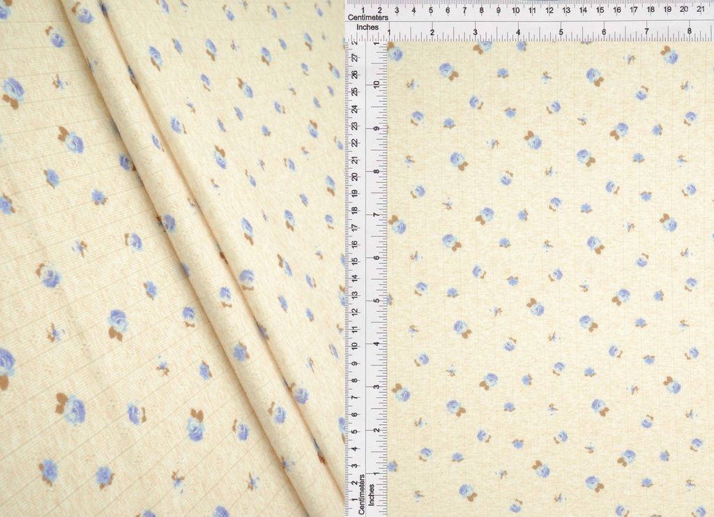 KNT4622-MS11364 / OATMEAL/BLUE / 93%P 7%S COTTON STYLE POINTELLE DITSY DIGITAL PRINT