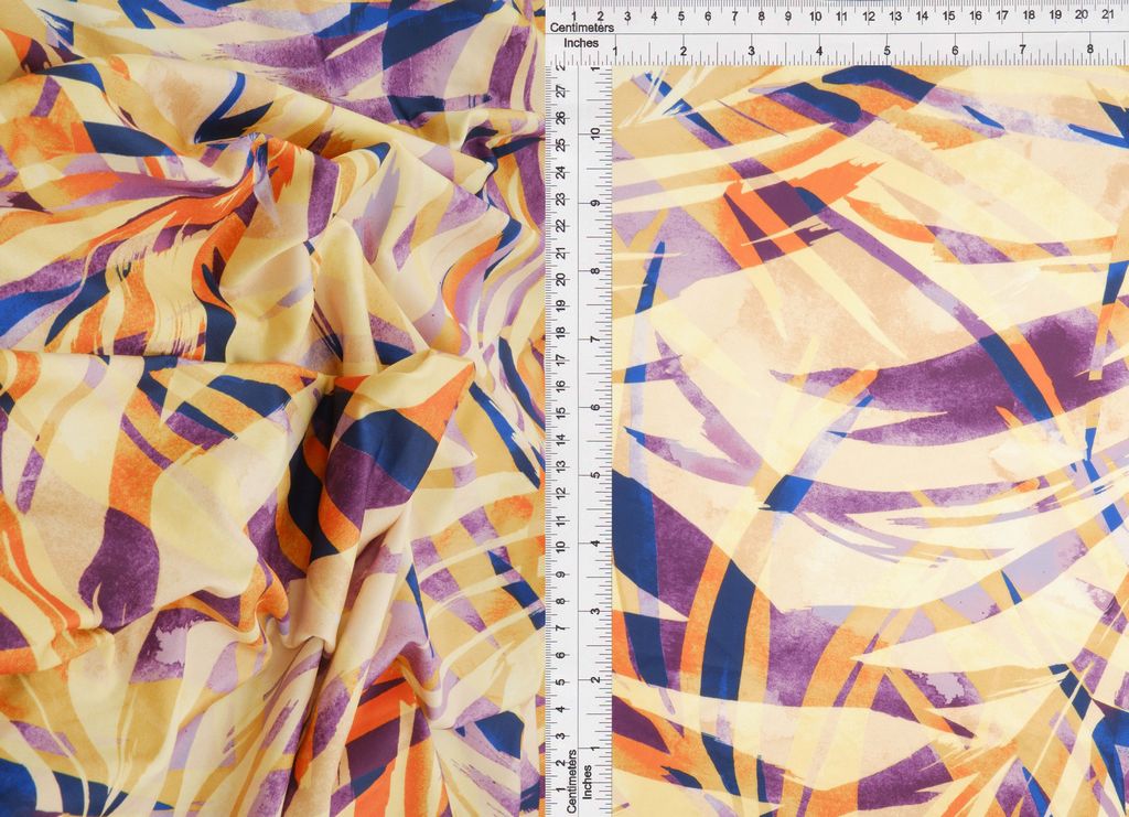 KNT4498-MS11518 / SAND/VIOLET / 96%POLY 4%SPAN DTY TROPICAL LEAF DIGITAL PRINT