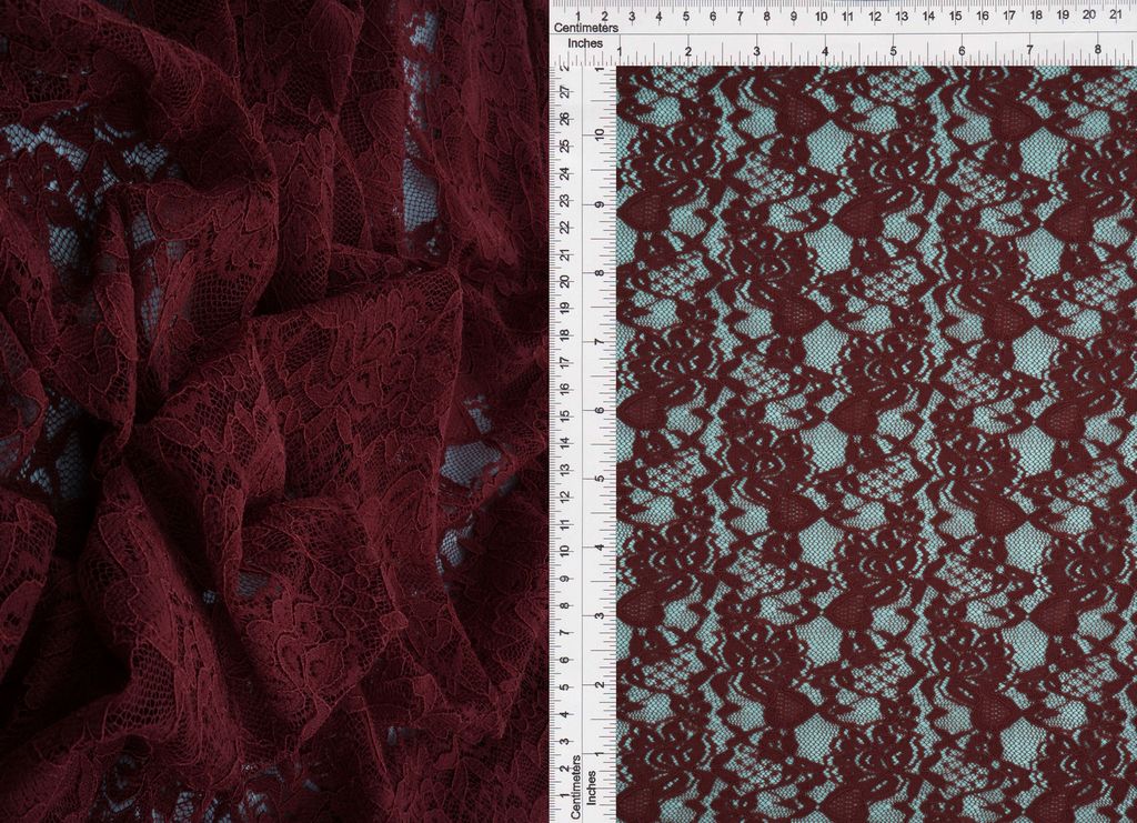 LACE4478 / BURGUNDY / 95%NYLON 5%SPAN FLORAL DOUBLE BORDER LACE