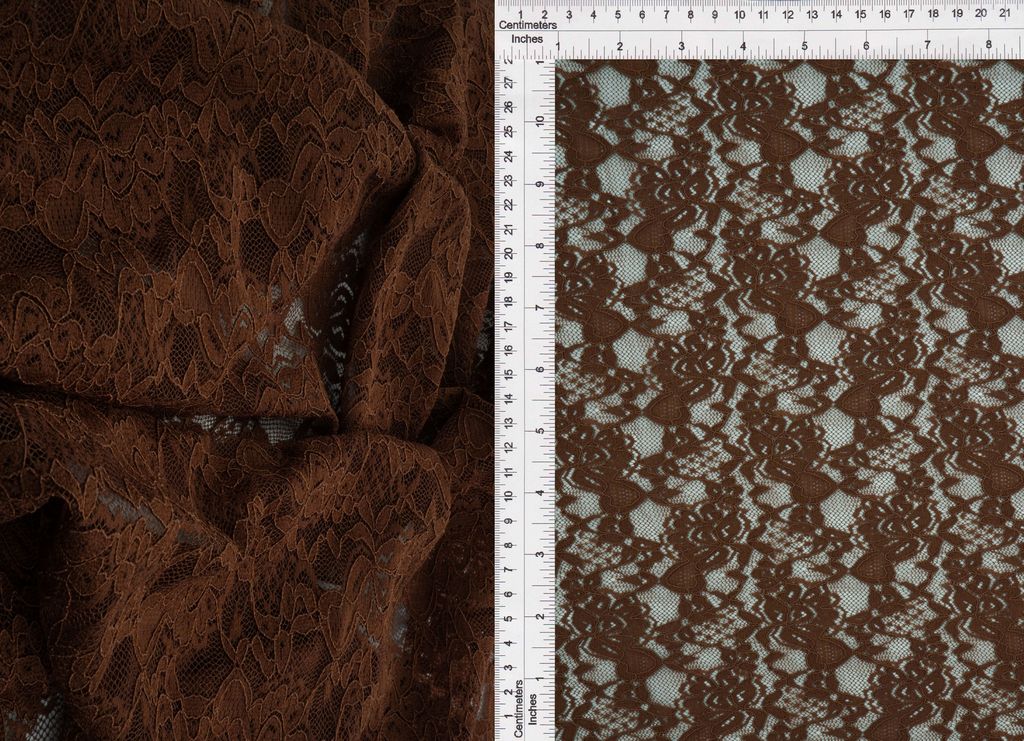LACE4478 / BROWN / 95%NYLON 5%SPAN FLORAL DOUBLE BORDER LACE