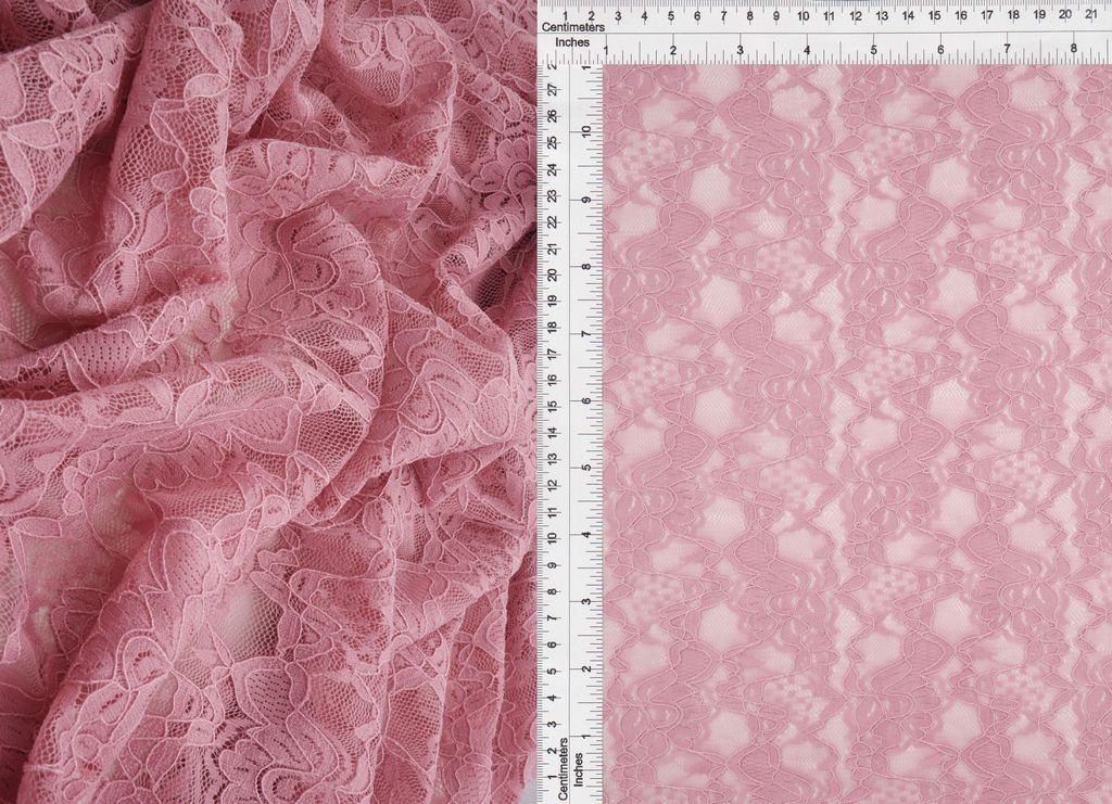 LACE4478 / PINK DUSTY / 95%NYLON 5%SPAN FLORAL DOUBLE BORDER LACE