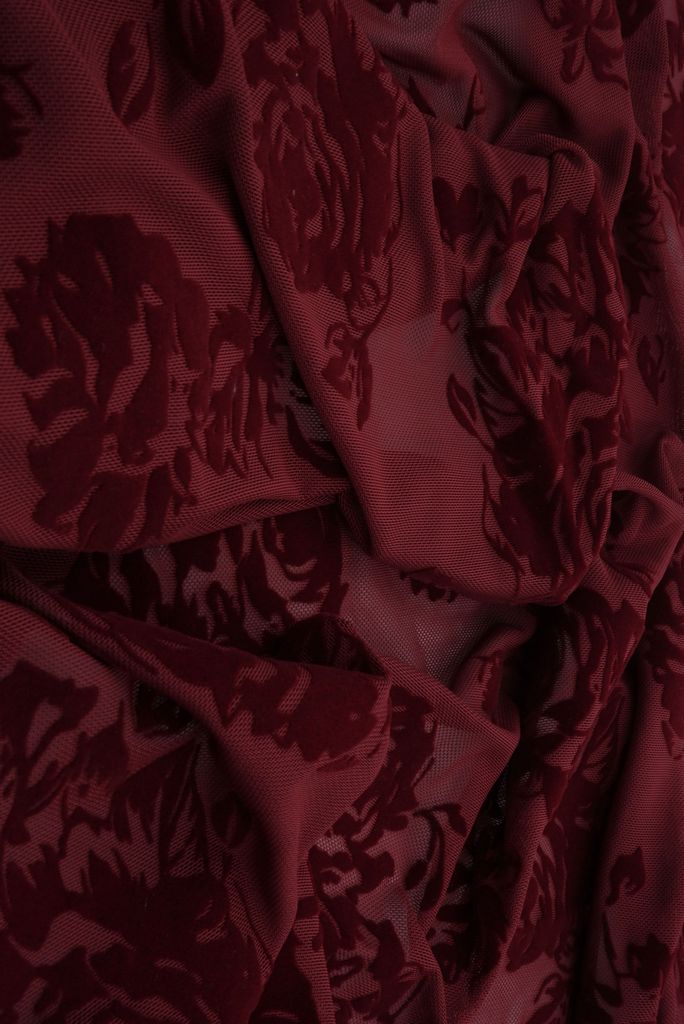FLOCK-S70420 / BURGUNDY / 90%POLY 10%SPAN MESH FLORAL WITH FLOCKING