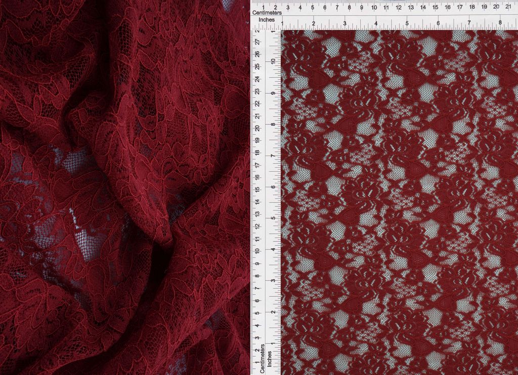 LACE4478 / CHERRY RED / 95%NYLON 5%SPAN FLORAL DOUBLE BORDER LACE
