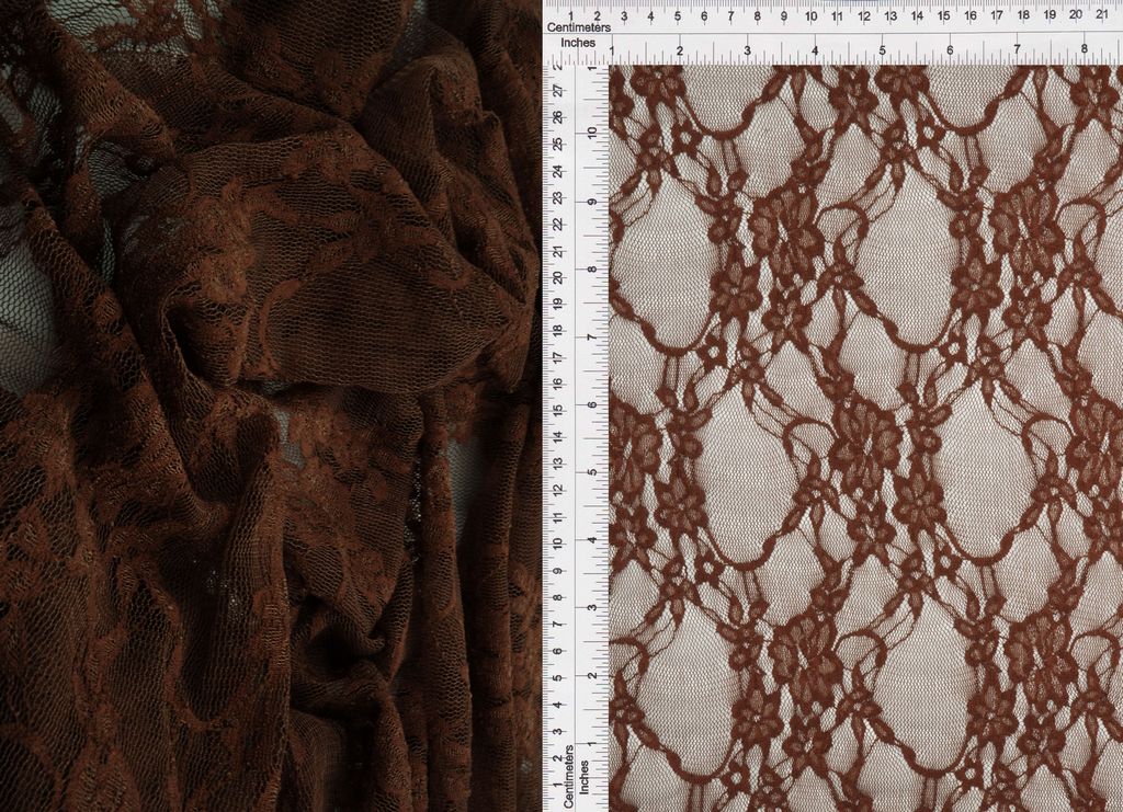 LACE-1483 / BROWN / 92%NYLON 8%SPANDEX FLORAL LACE