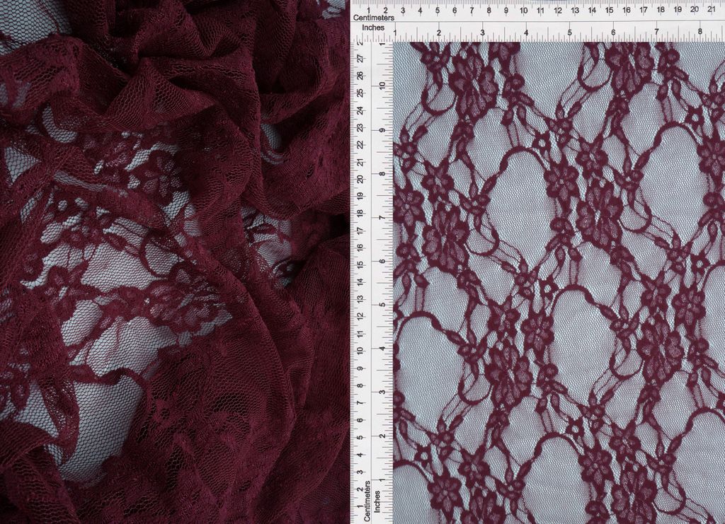 LACE-1483 / BURGUNDY / 92%NYLON 8%SPANDEX FLORAL LACE