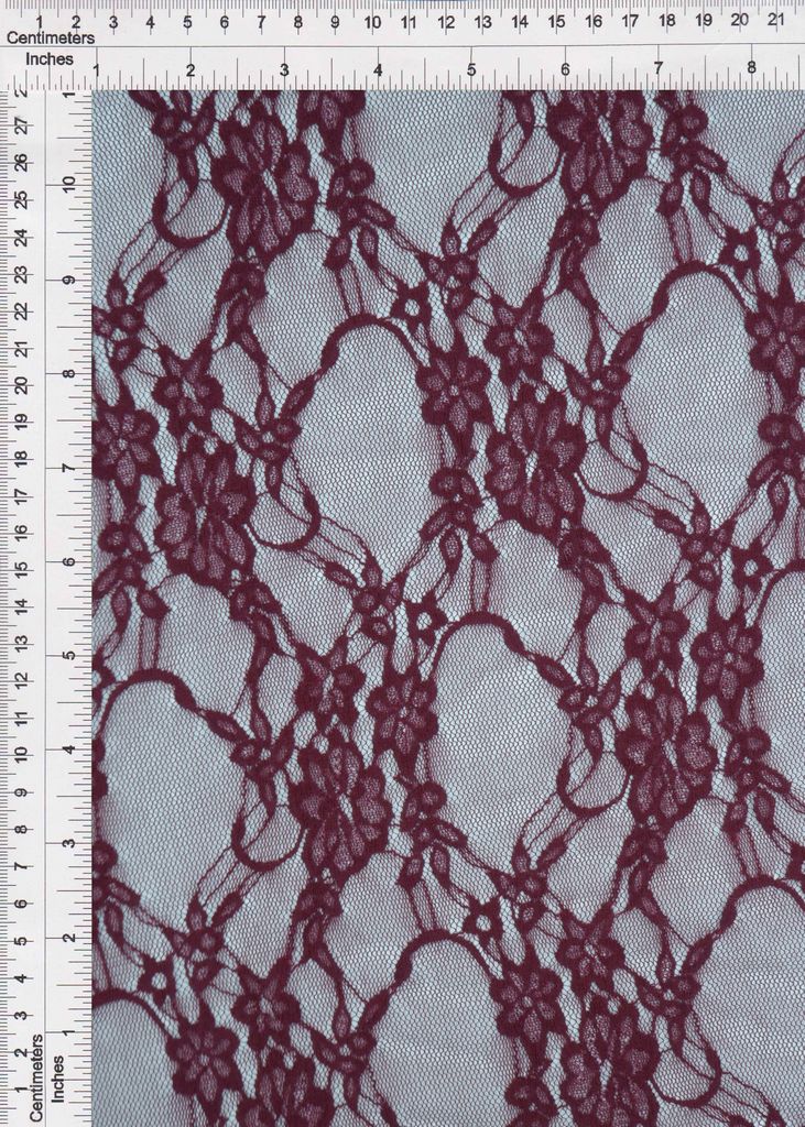 LACE-1483 / BURGUNDY / 92%NYLON 8%SPANDEX FLORAL LACE