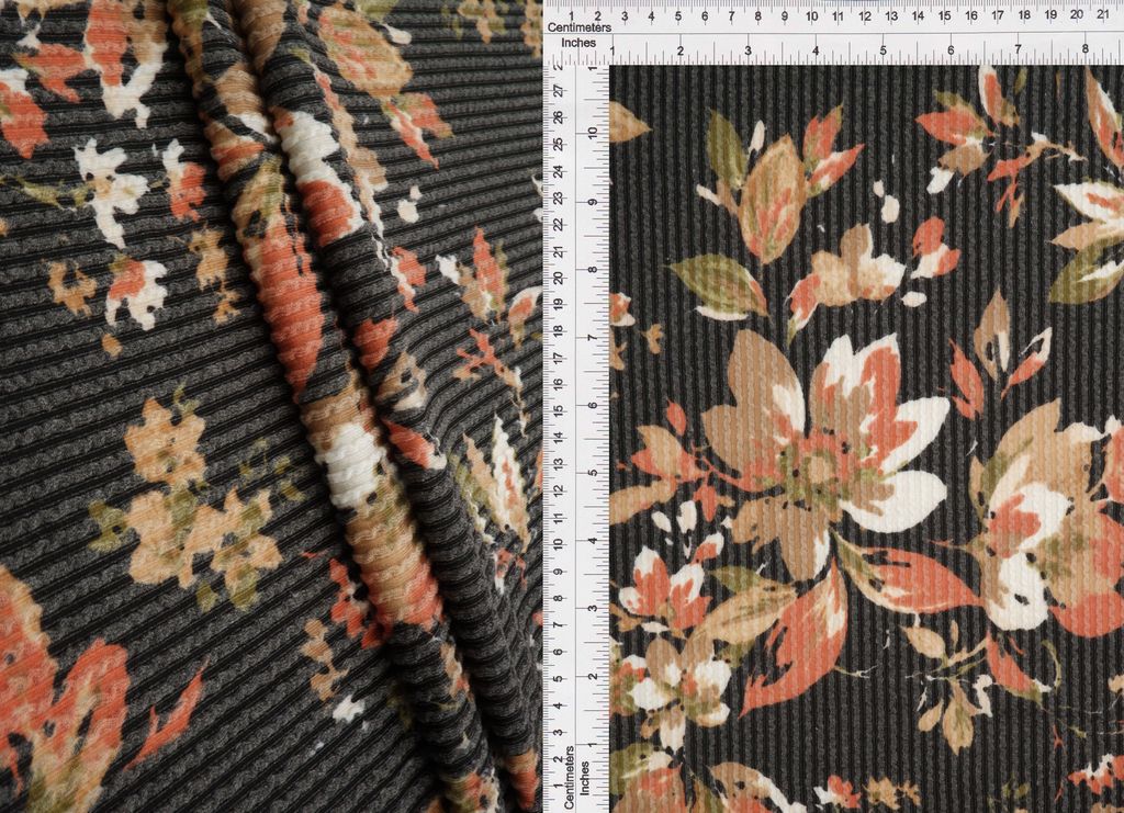 KNT4463-MS11312 / BLACK / 77%POLY 18%RAY 5%SP DOUBLE KNIT COZY FLORAL PRINT