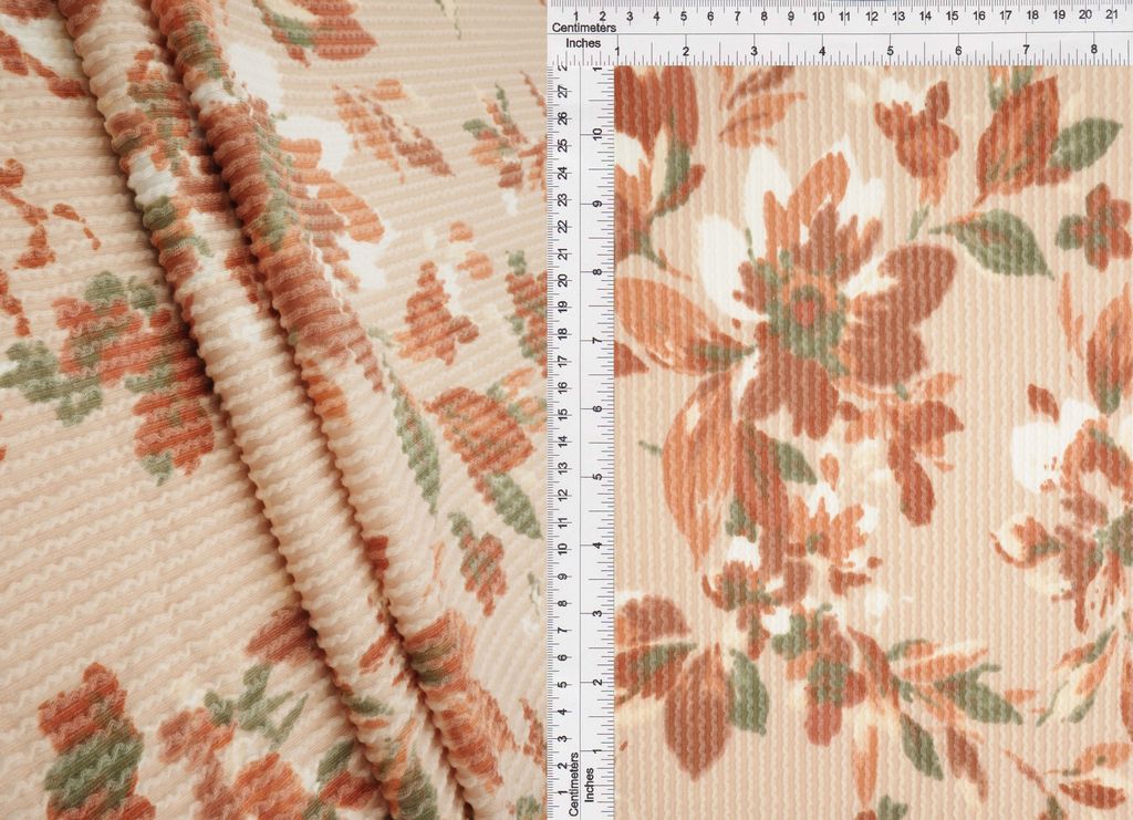 KNT4463-MS11312 / TAUPE / 77%P 18%R 5%SP DOUBLE KNIT COZY FLOWER PRINT