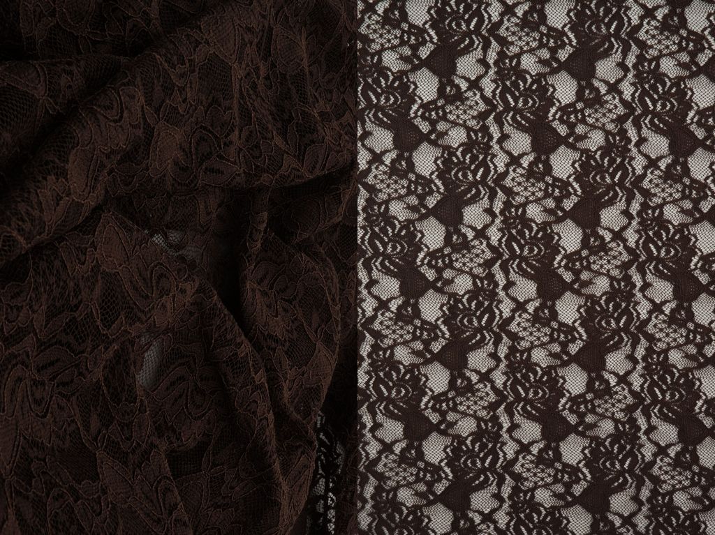 LACE4478 / BROWN DK / 95%NYLON 5%SPAN FLORAL DOUBLE BORDER LACE