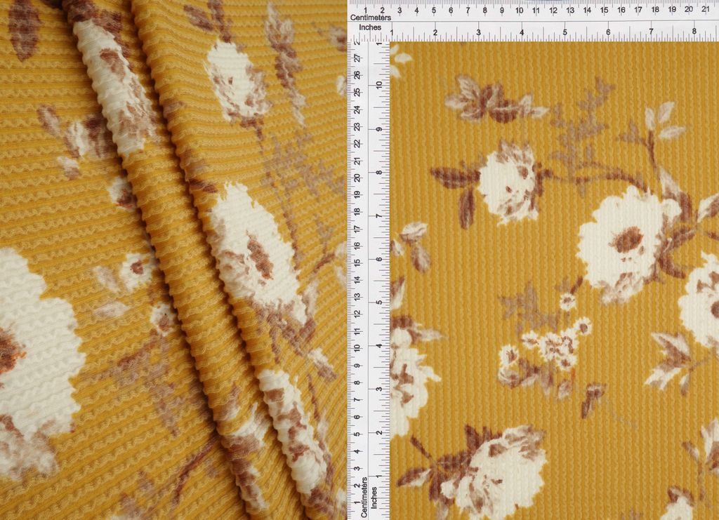 KNT4463-MS11153 / YELLOW MANGO / 77%POLY 18%RAY 5%SP DOUBLE KNIT COZY FLOWER PRINT