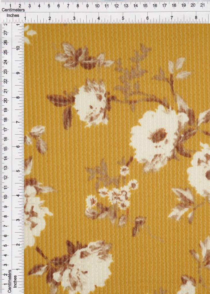 KNT4463-MS11153 / YELLOW MANGO / 77%POLY 18%RAY 5%SP DOUBLE KNIT COZY FLOWER PRINT