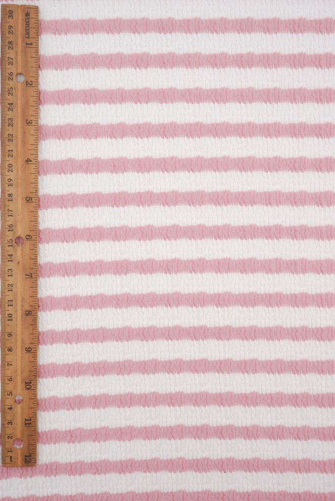 JACQ-4619 / IVORY/PINK DUSTY / 98%POLY 2%SPAN BUBBLE JACQUARD STRIPE
