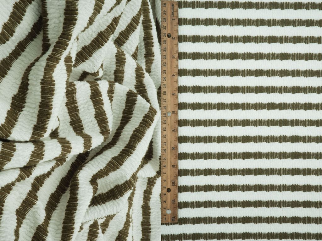 JACQ-4619 / IVORY/OLIVE / 98%POLY 2%SPAN BUBBLE JACQUARD STRIPE