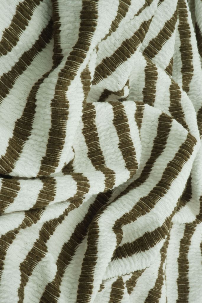 JACQ-4619 / IVORY/OLIVE / 98%POLY 2%SPAN BUBBLE JACQUARD STRIPE