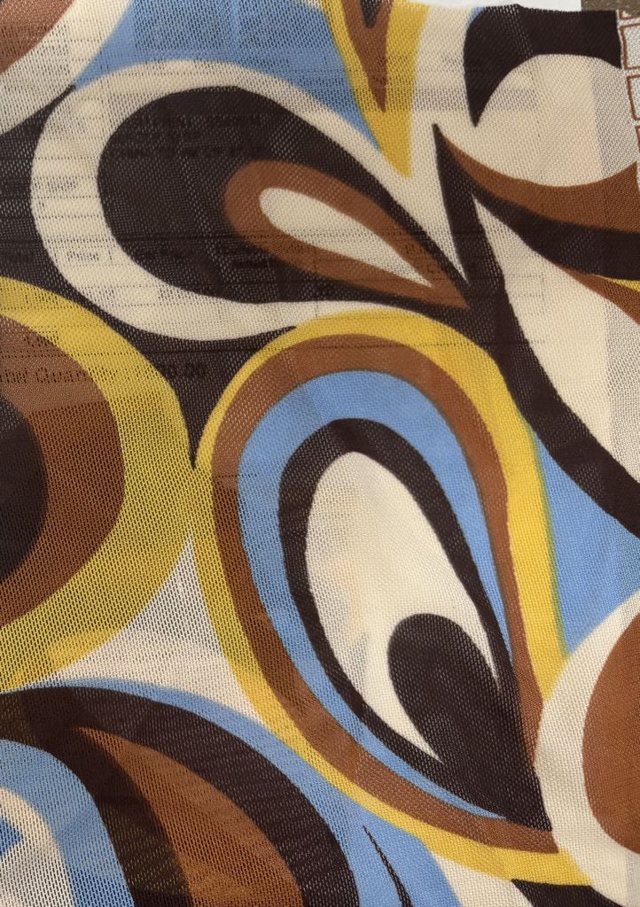 MESH-SE80904 / BLUE/BROWN / 90%POLY 10%SPAN MESH RETRO/PAISLEY/GEO PRINT
