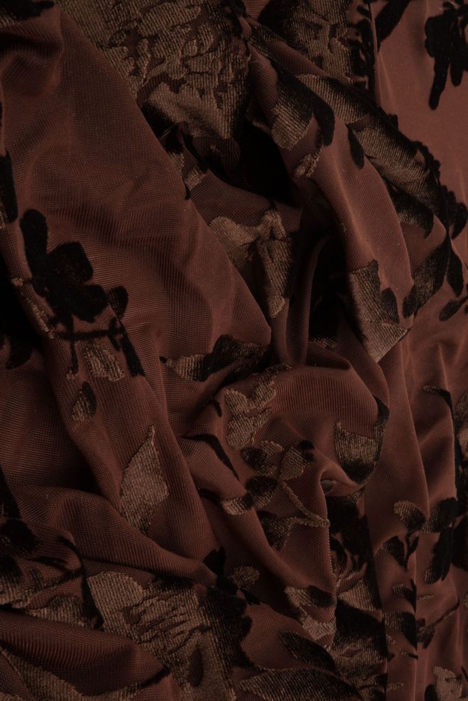 KNT3869-MS11375 / BROWN / 65%P 27%N 8%S VELVET BURNOUT FLORAL PRINT