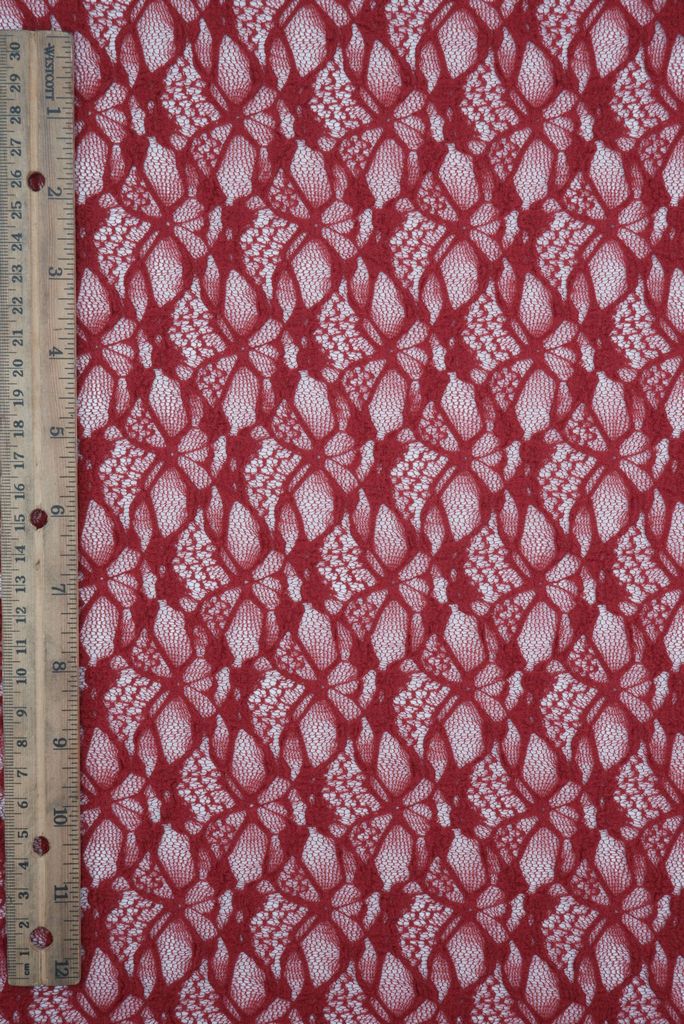LACE4661 / CHERRY RED / 97%NYLON 3%SPAN BUBBLE DITSY FLOWER LACE