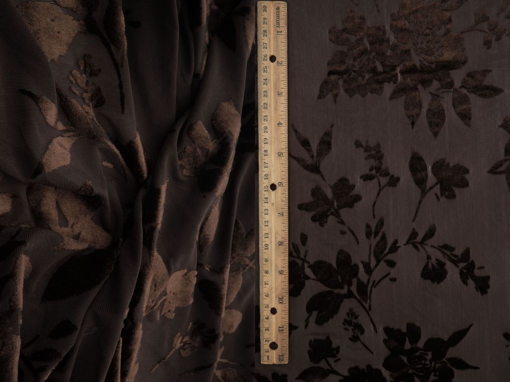 KNT3869-MS11375 / COFFEE BEAN / 65%P 27%N 8%S VELVET BURNOUT FLORAL PRINT
