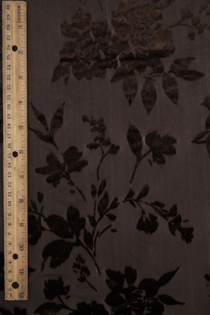 KNT3869-MS11375 / COFFEE BEAN / 65%P 27%N 8%S VELVET BURNOUT FLORAL PRINT