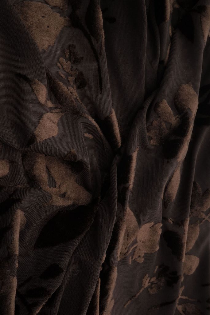 KNT3869-MS11375 / COFFEE BEAN / 65%P 27%N 8%S VELVET BURNOUT FLORAL PRINT