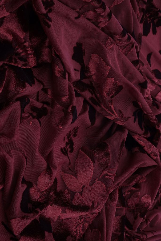 KNT3869-MS11375 / WINE / 65%P 27%N 8%S VELVET BURNOUT FLORAL PRINT