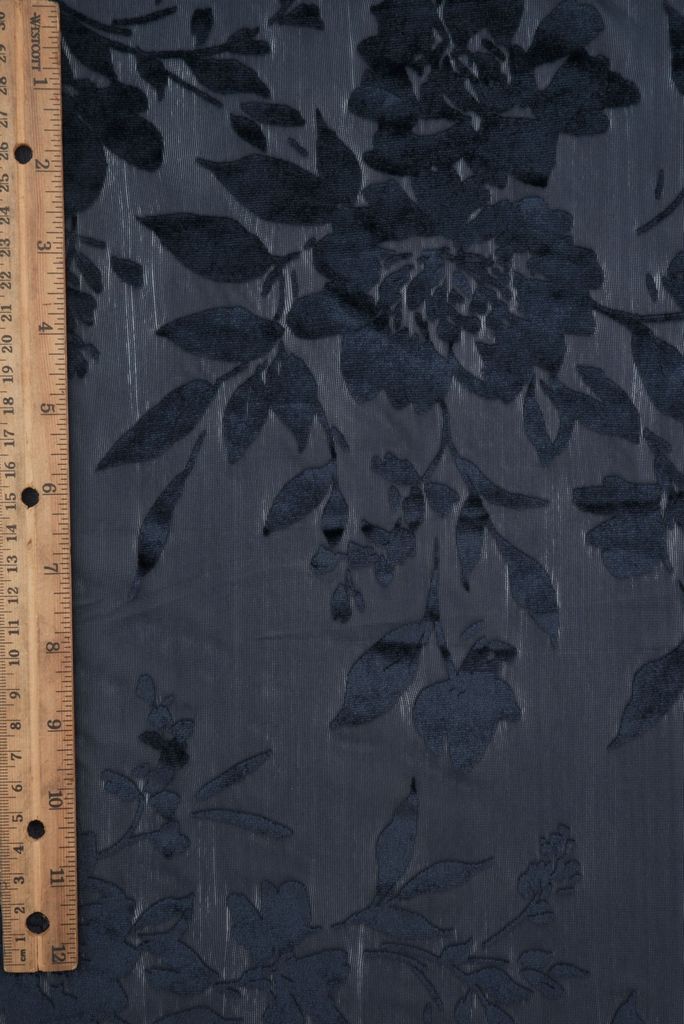 KNT3869-MS11375 / NAVY / 65%P 27%N 8%S VELVET BURNOUT FLORAL PRINT