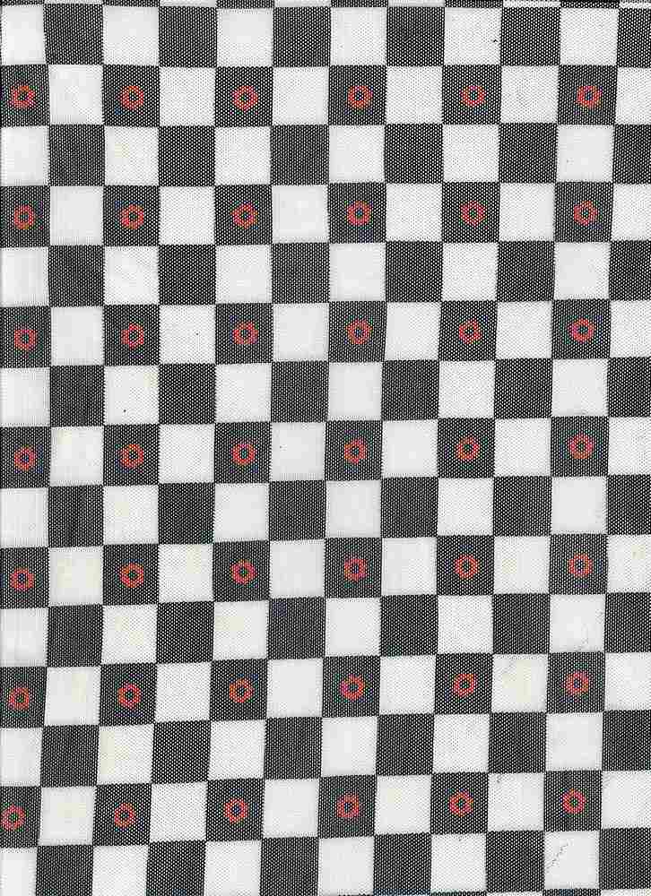MESH-MS10066 / IVORY/BLACK / 90%POLY 10%SPAN MESH FLOWER CHECKER PRINT