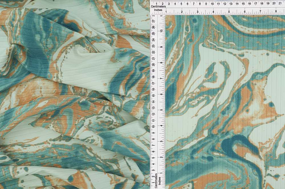 KNT4135-MS10401 / AQUA/NUDE / 87%POLY 13%SPAN 8X3 YUMMY RIB MARBLE PRINT