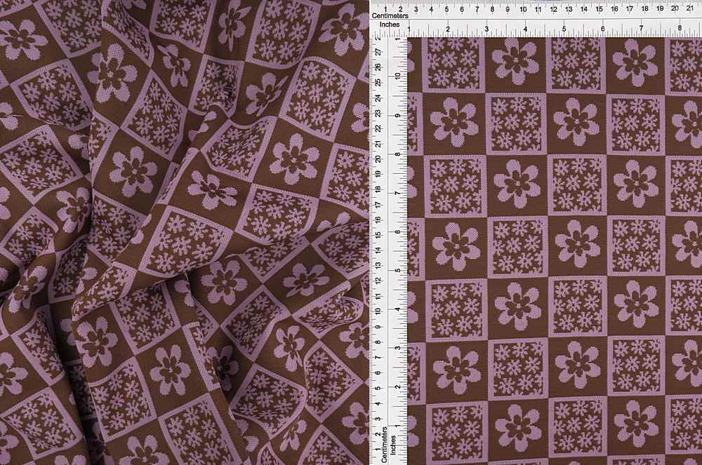 KNT4445 / ROSE/BROWN / 97%P 3%SP DOUBLE KNIT JACQUARD FLOWER CHECKER