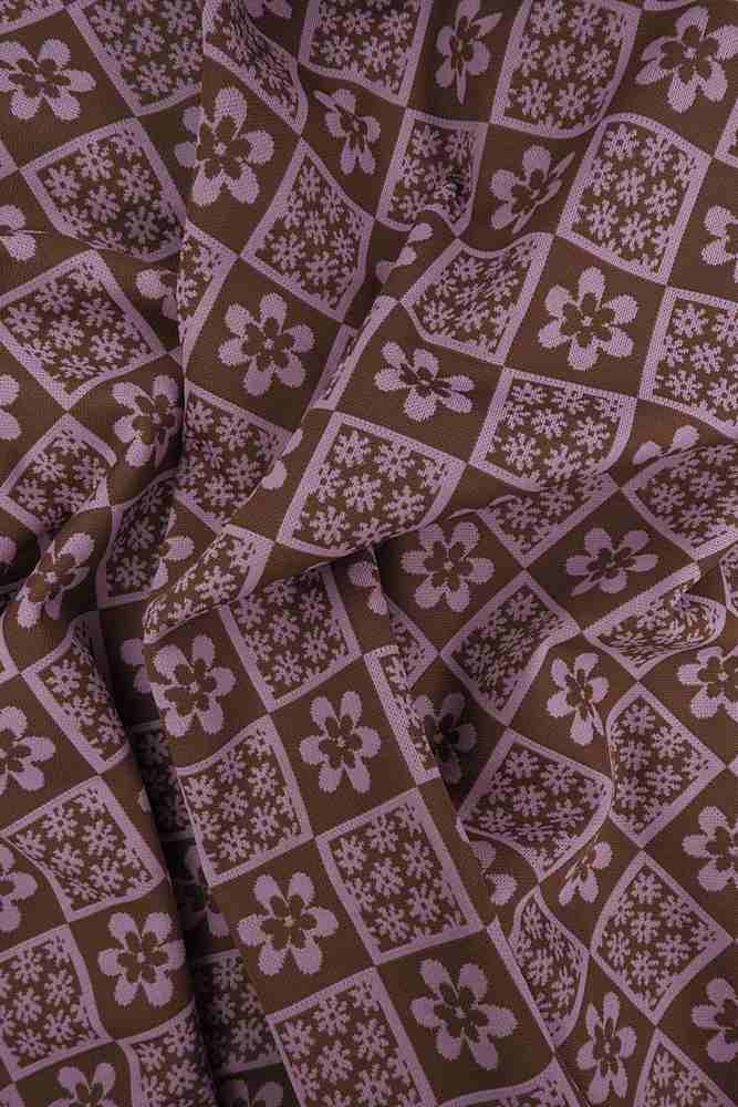 KNT4445 / ROSE/BROWN / 97%P 3%SP DOUBLE KNIT JACQUARD FLOWER CHECKER
