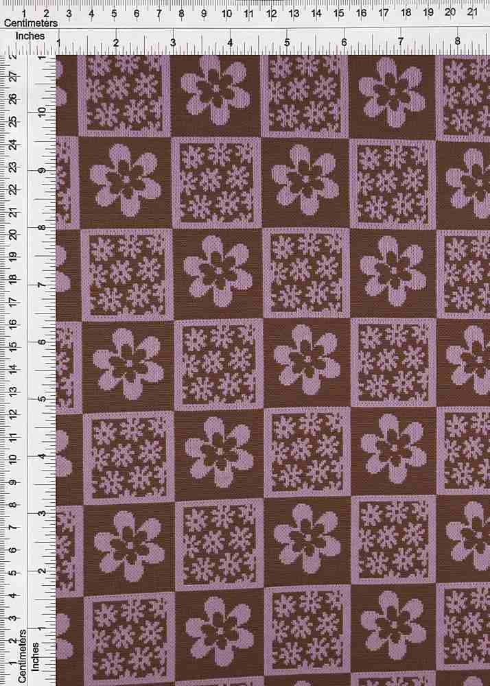 KNT4445 / ROSE/BROWN / 97%P 3%SP DOUBLE KNIT JACQUARD FLOWER CHECKER