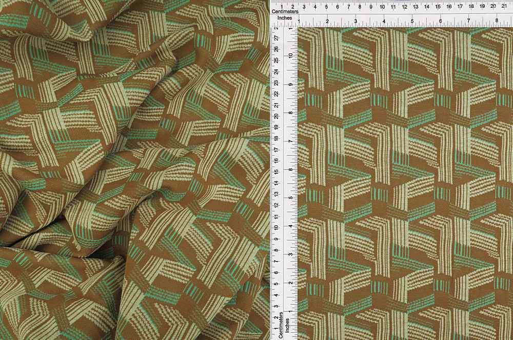 KNT4446 / CAMEL/SAGE / 97%P 3%SP DOUBLE KNIT JACQUARD GEO