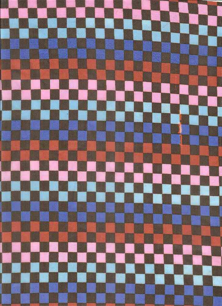 MESH-MS10067 / BROWN MULTI / 90%POLY 10%SPAN CHECKERED MESH PRINT