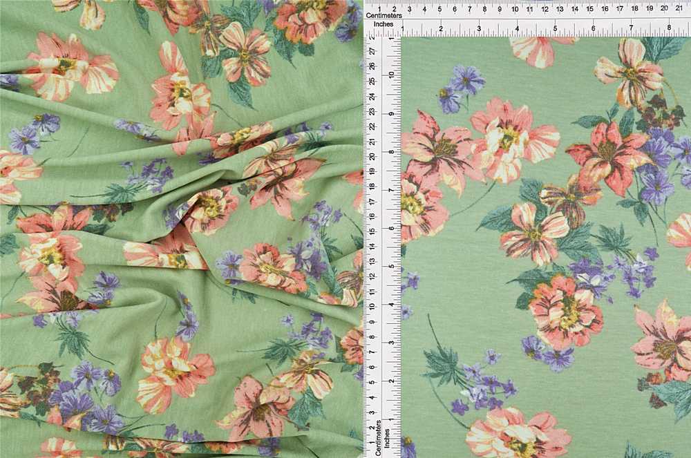 KNT1304-MS10027 / SAGE / 62%P 33%R 5%SP VINTAGE FLORAL-FLOWER