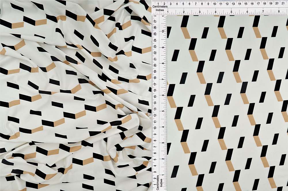 KNT1389-MS10034 / IVORY/TAUPE / 96%POLY 4%SPAN DTY GEO PRINT
