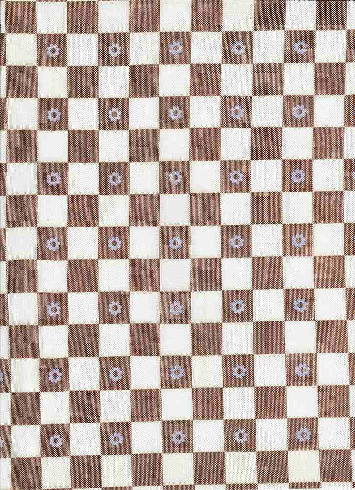 MESH-MS10066 / IVORY/BROWN / 90%POLY 10%SPAN MESH FLOWER CHECKER PRINT