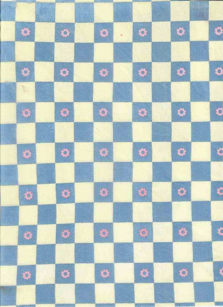 MESH-MS10066 / CREAM/BLUE LT / 90%POLY 10%SPAN MESH FLOWER CHECKER PRINT